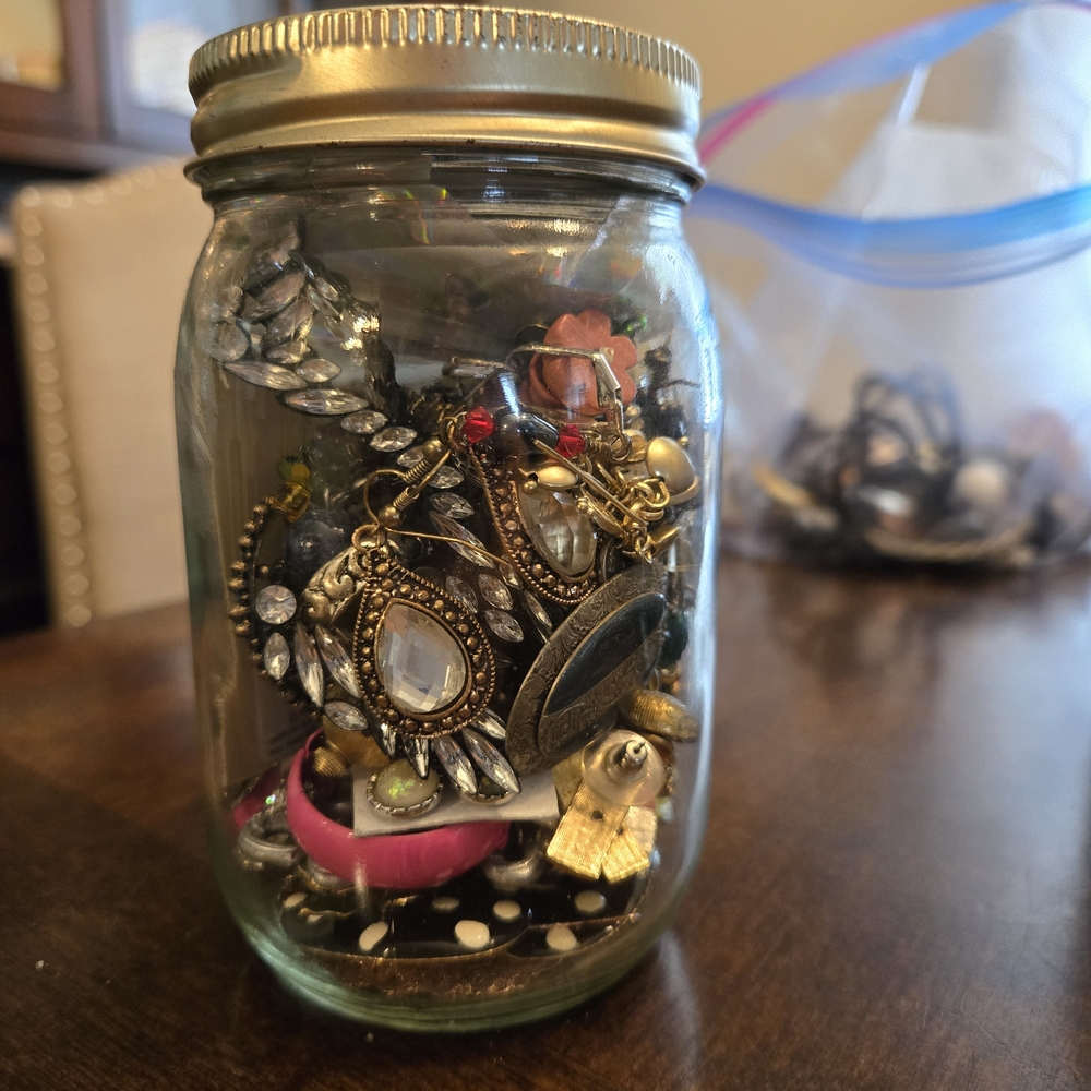Assorted Jewelry in Glass Jar